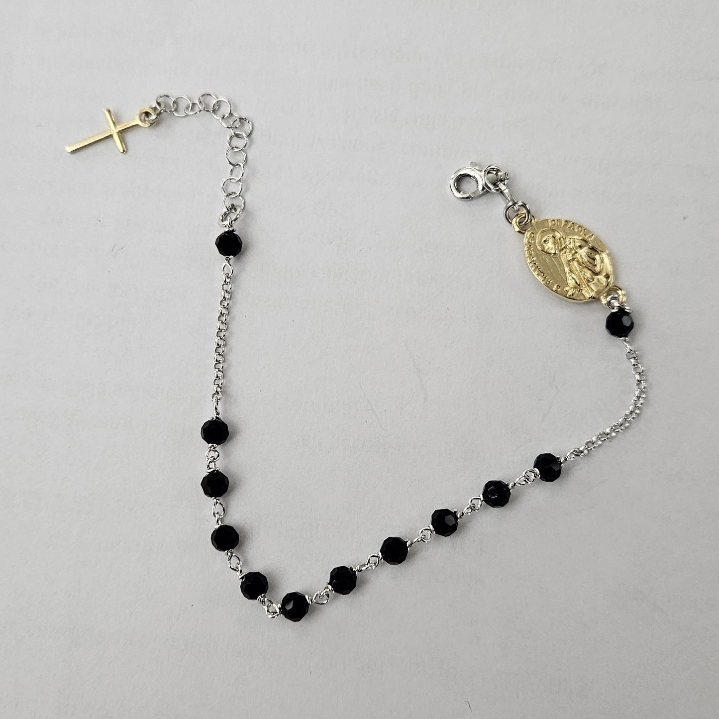 Bracciale Rosario San Francesco di Paola in Argento e Agata nera - BR.SF.NER Amanthia Argento dorato