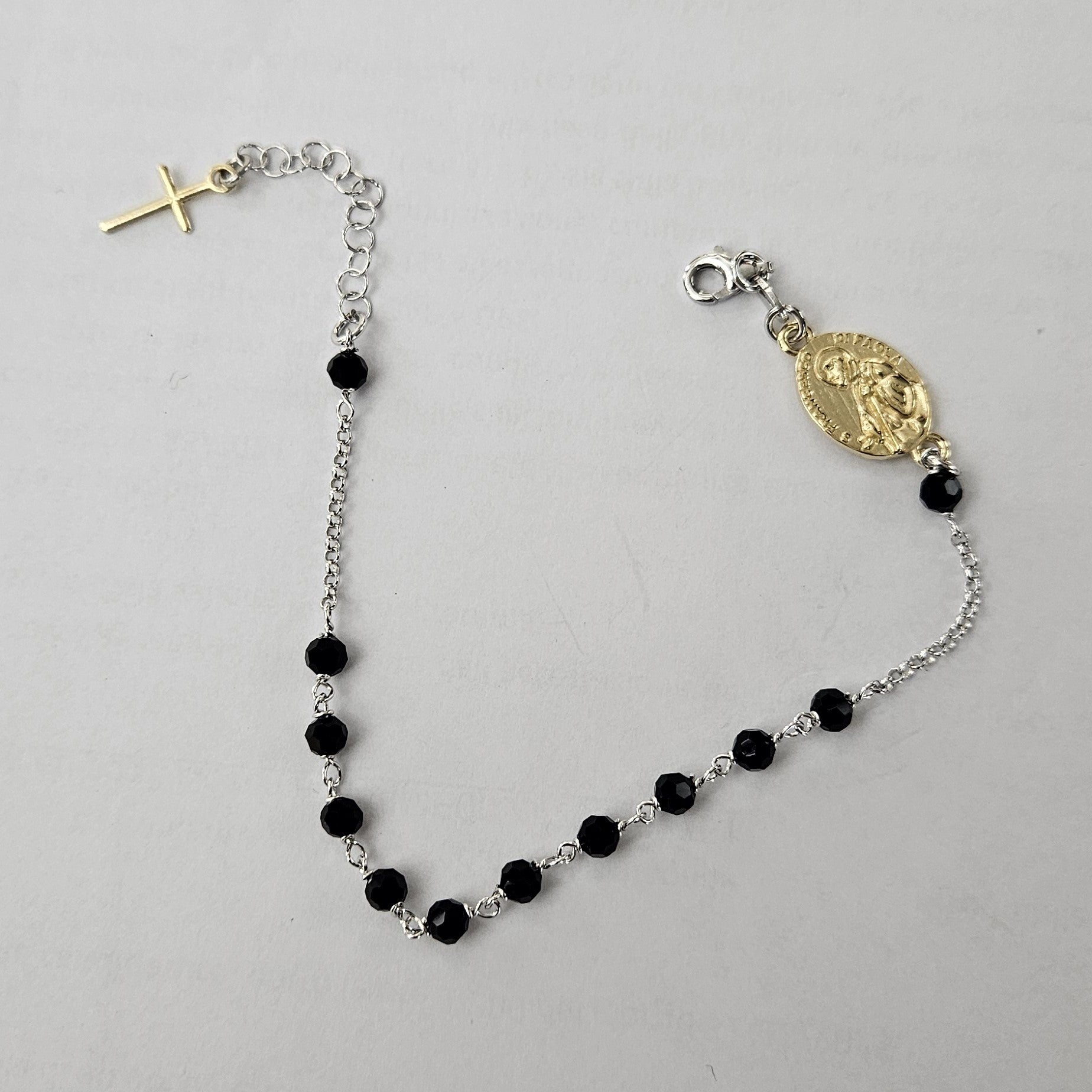 Bracciale Rosario San Francesco di Paola in Argento e Agata nera - BR.SF.NER Amanthia Argento dorato
