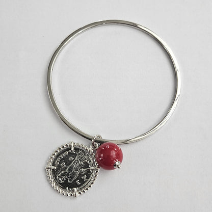 Bracciale argento rigido con moneta e sfera corallo - BR.22.79 Amanthia Argento bianco