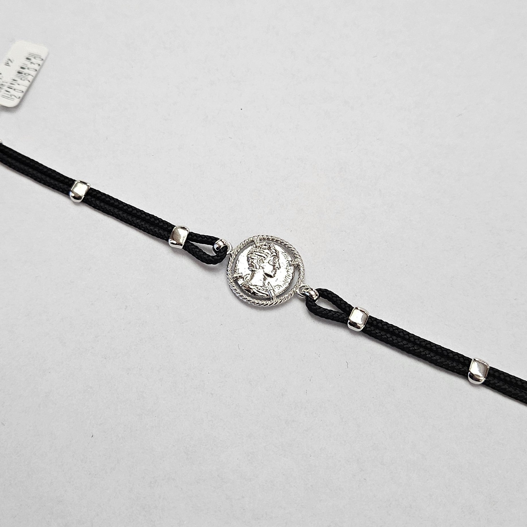 Bracciale Tela 2 Fili con Moneta Centrale Argento 925 - BR.U.3  Amanthia   