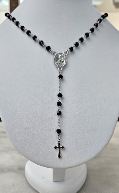 Collana Rosario San Francesco di Paola in Argento e Agata nera - CO.SF.NER Amanthia Argento bianco