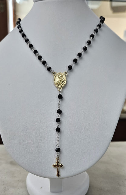 Collana Rosario San Francesco di Paola in Argento e Agata nera - CO.SF.NER Amanthia Argento dorato