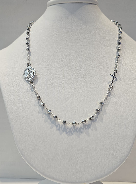 Collana Rosario San Francesco di Paola in Argento e Ematite - CO.RO.SF.1 Amanthia