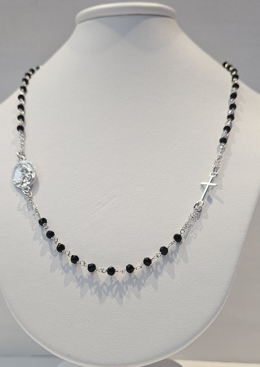 Collana Rosario San Francesco di Paola in Argento e Agata nera - CO.RO.SF.2 Amanthia Argento bianco
