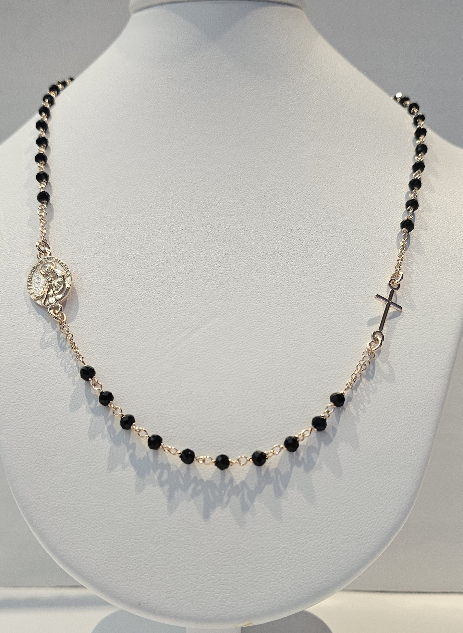 Collana Rosario San Francesco di Paola in Argento e Agata nera - CO.RO.SF.2 Amanthia Argento rosa