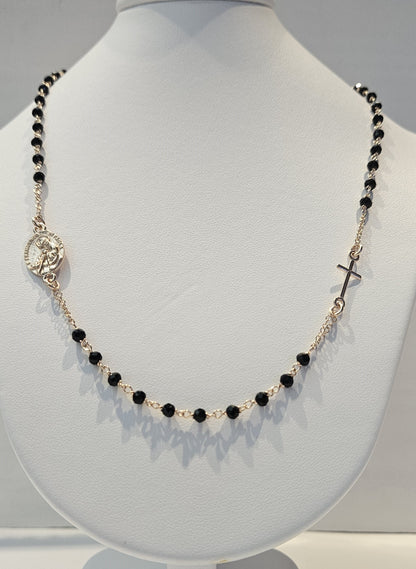 Collana Rosario San Francesco di Paola in Argento e Agata nera - CO.RO.SF.2 Amanthia Argento rosa