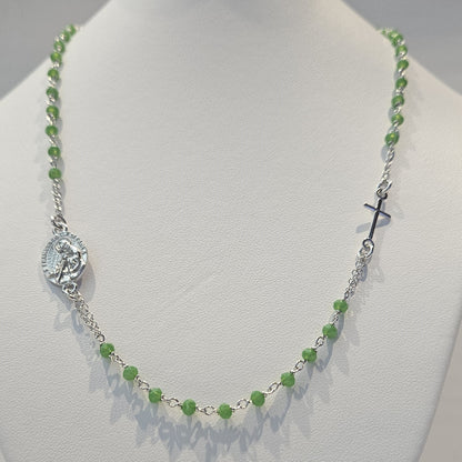 Collana Rosario San Francesco di Paola in Argento e Agata verde - CO.RO.SF.3 Amanthia Argento bianco