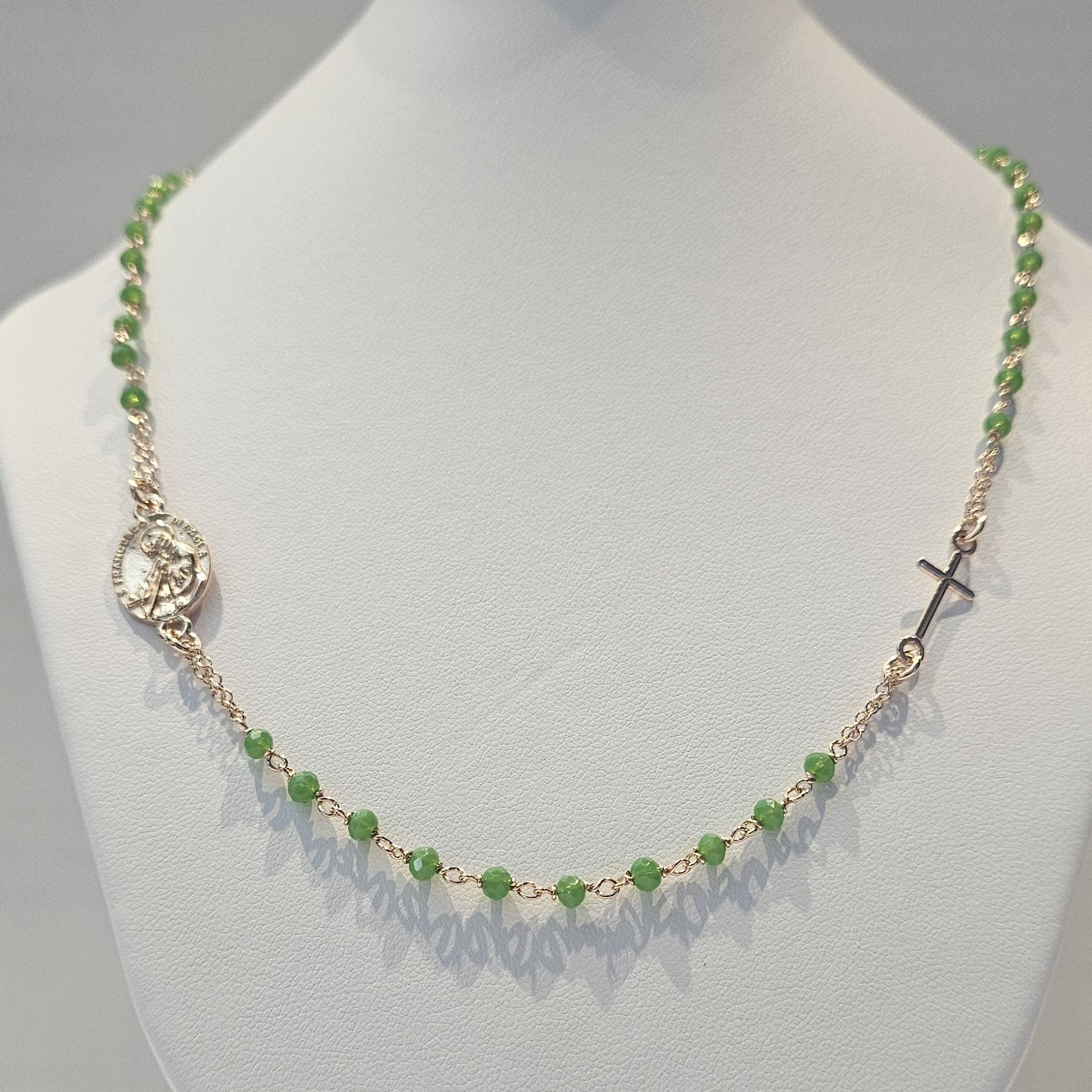 Collana Rosario San Francesco di Paola in Argento e Agata verde - CO.RO.SF.3 Amanthia Argento rosa