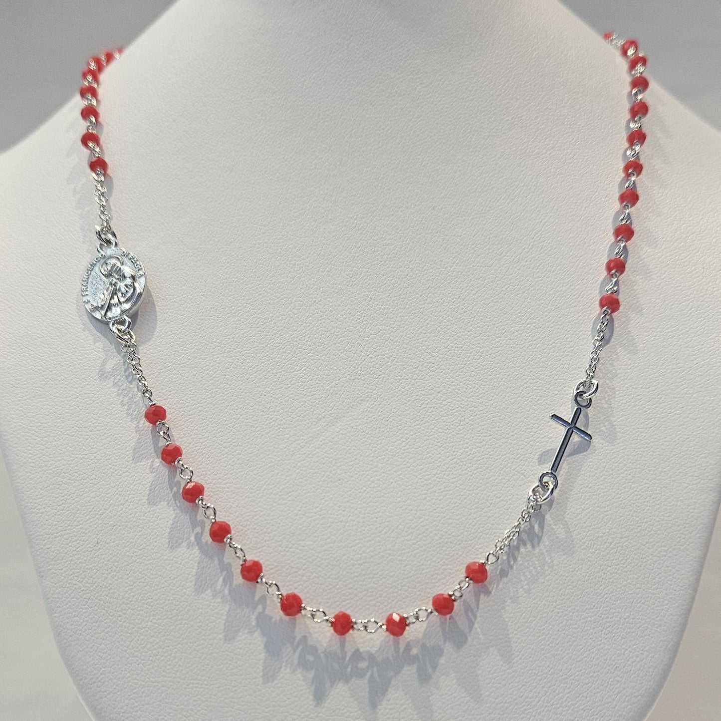 Collana Rosario San Francesco di Paola in Argento e Agata rossa - CO.RO.SF.4 Amanthia Argento bianco