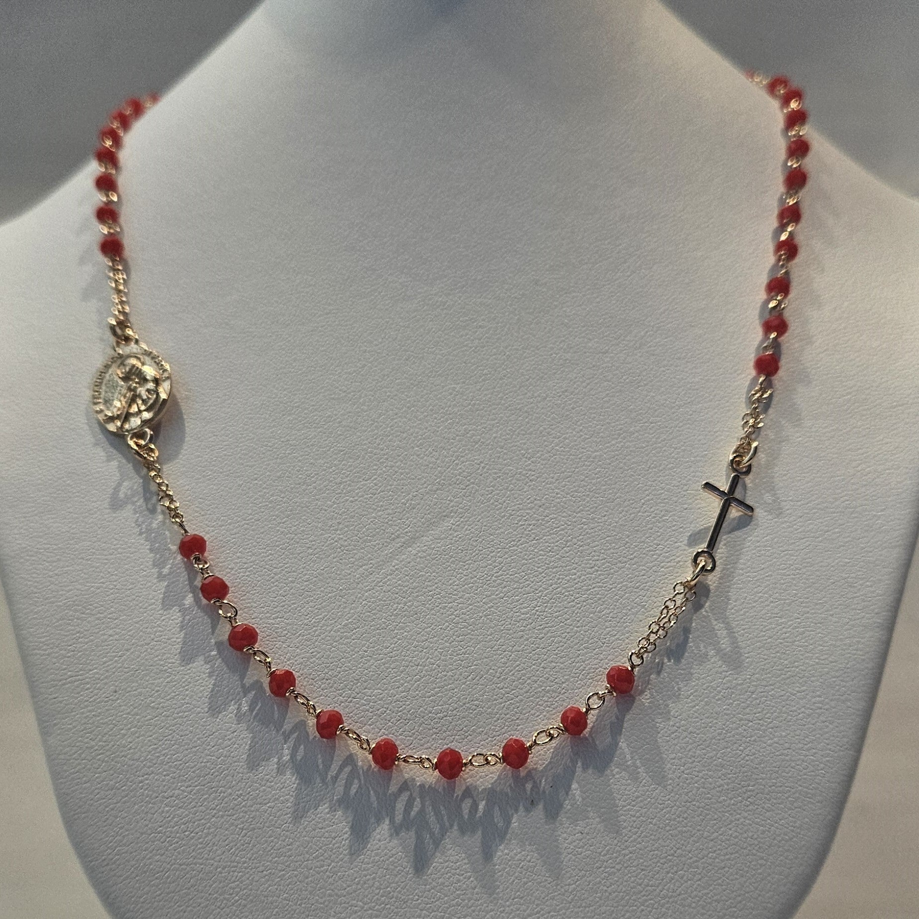 Collana Rosario San Francesco di Paola in Argento e Agata rossa - CO.RO.SF.4 Amanthia Argento rosa