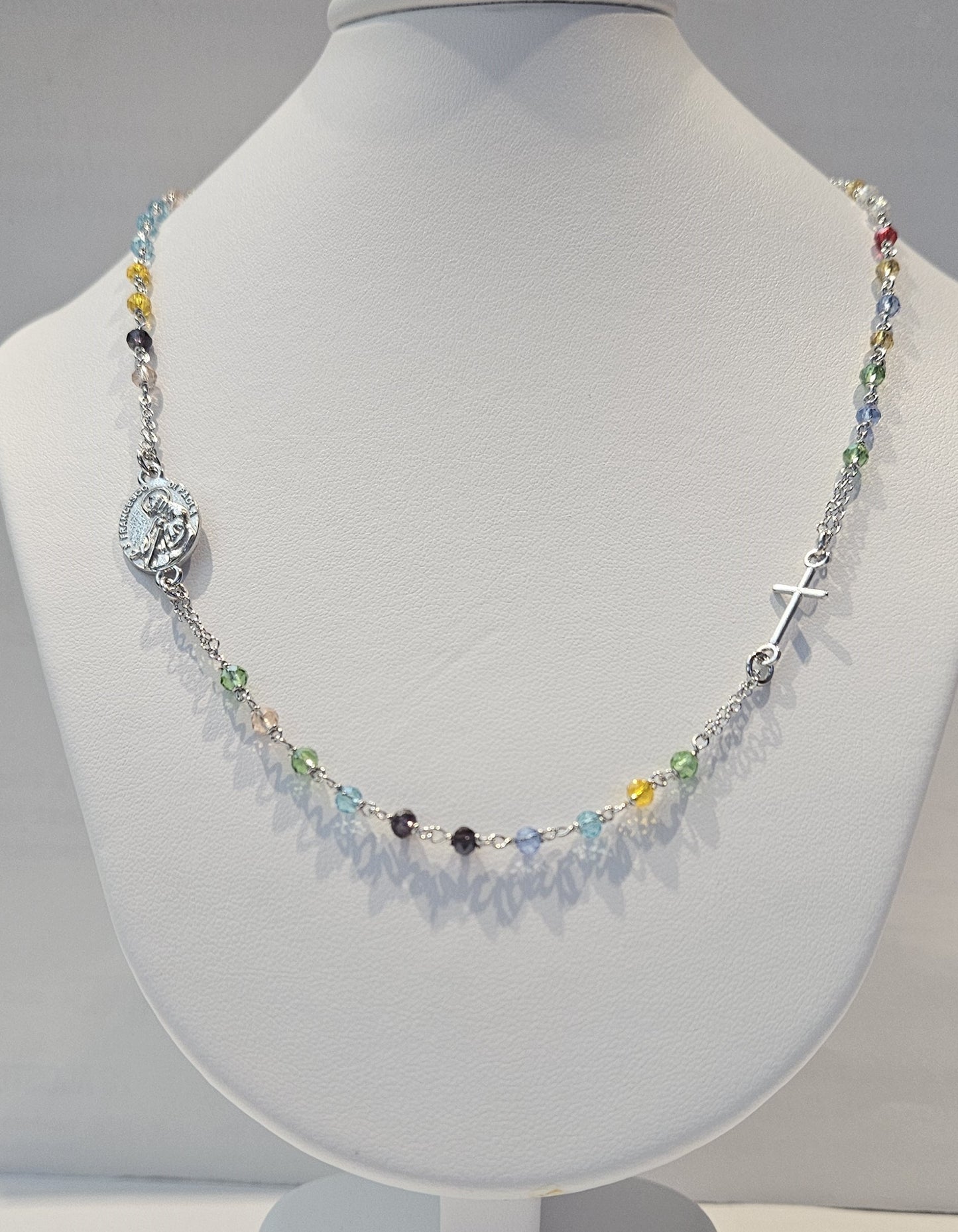 Collana Rosario San Francesco di Paola in Argento e Agata multicolor - CO.RO.SF.5 Amanthia