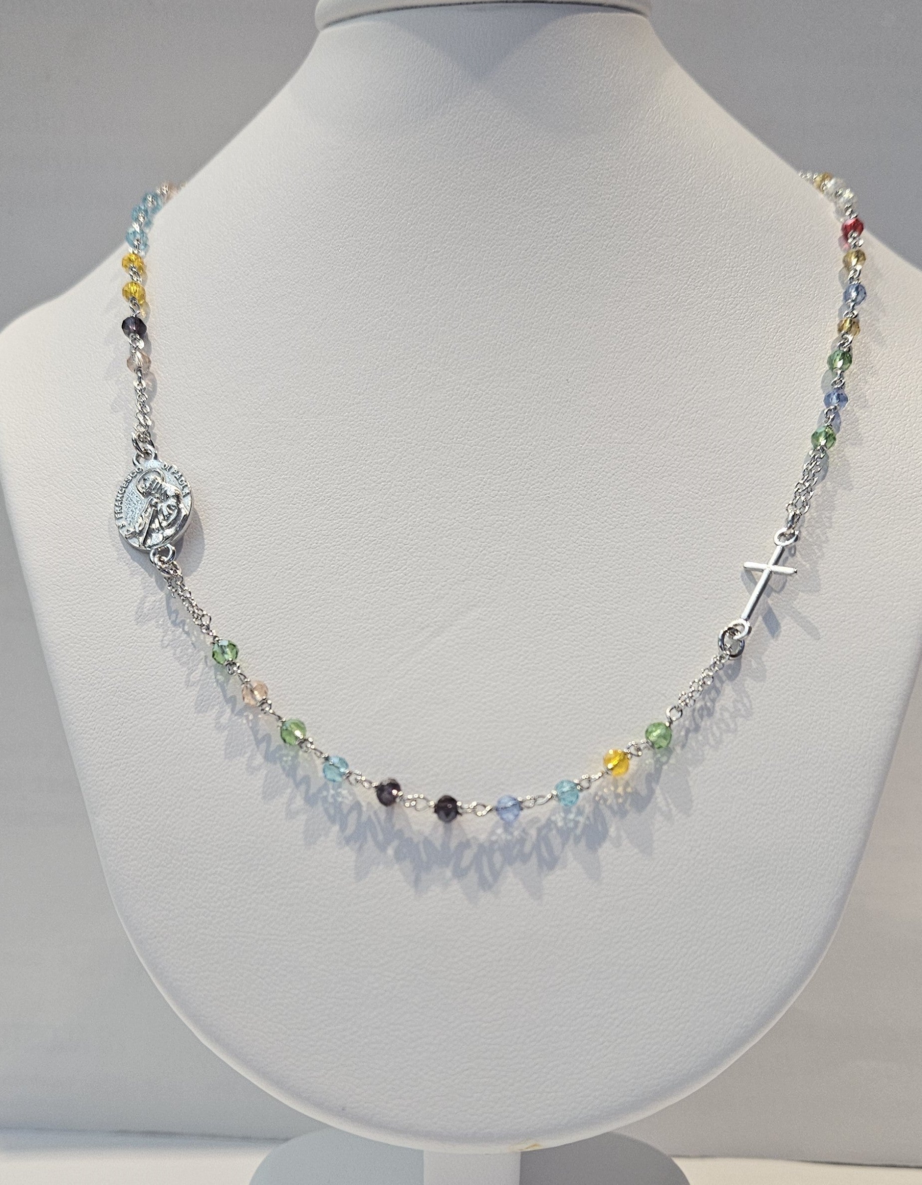 Collana Rosario San Francesco di Paola in Argento e Agata multicolor - CO.RO.SF.5 Amanthia