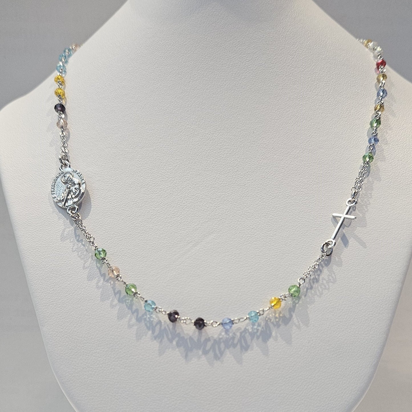 Collana Rosario San Francesco di Paola in Argento e Agata multicolor - CO.RO.SF.5 Amanthia Argento bianco