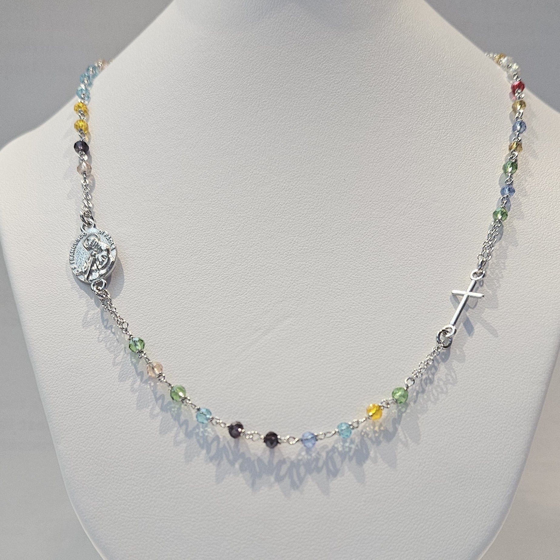 Collana Rosario San Francesco di Paola in Argento e Agata multicolor - CO.RO.SF.5 Amanthia Argento bianco