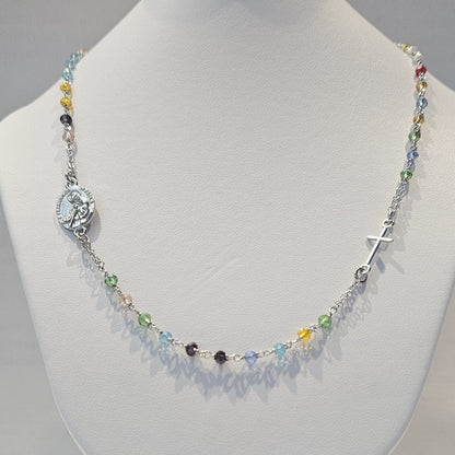 Collana Rosario San Francesco di Paola in Argento e Agata multicolor - CO.RO.SF.5 Amanthia Argento bianco