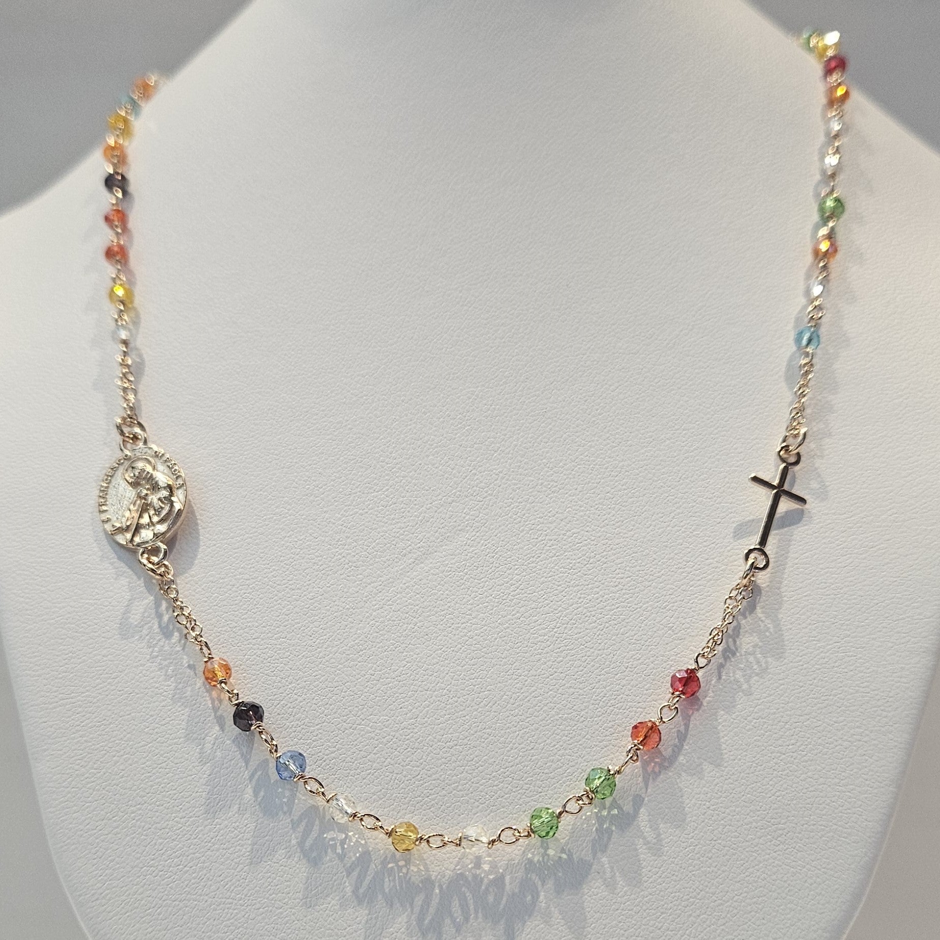 Collana Rosario San Francesco di Paola in Argento e Agata multicolor - CO.RO.SF.5 Amanthia Argento rosa