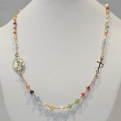 Collana Rosario San Francesco di Paola in Argento e Agata multicolor - CO.RO.SF.5 Amanthia Argento rosa