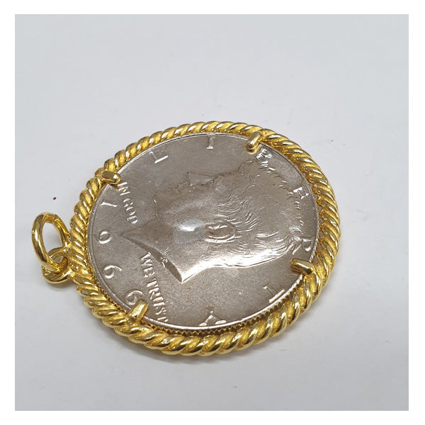 Bracciale rigido 5 fili Argento bicolore con moneta d'epoca - BR.011  Amanthia Dollaro Argento dorato 