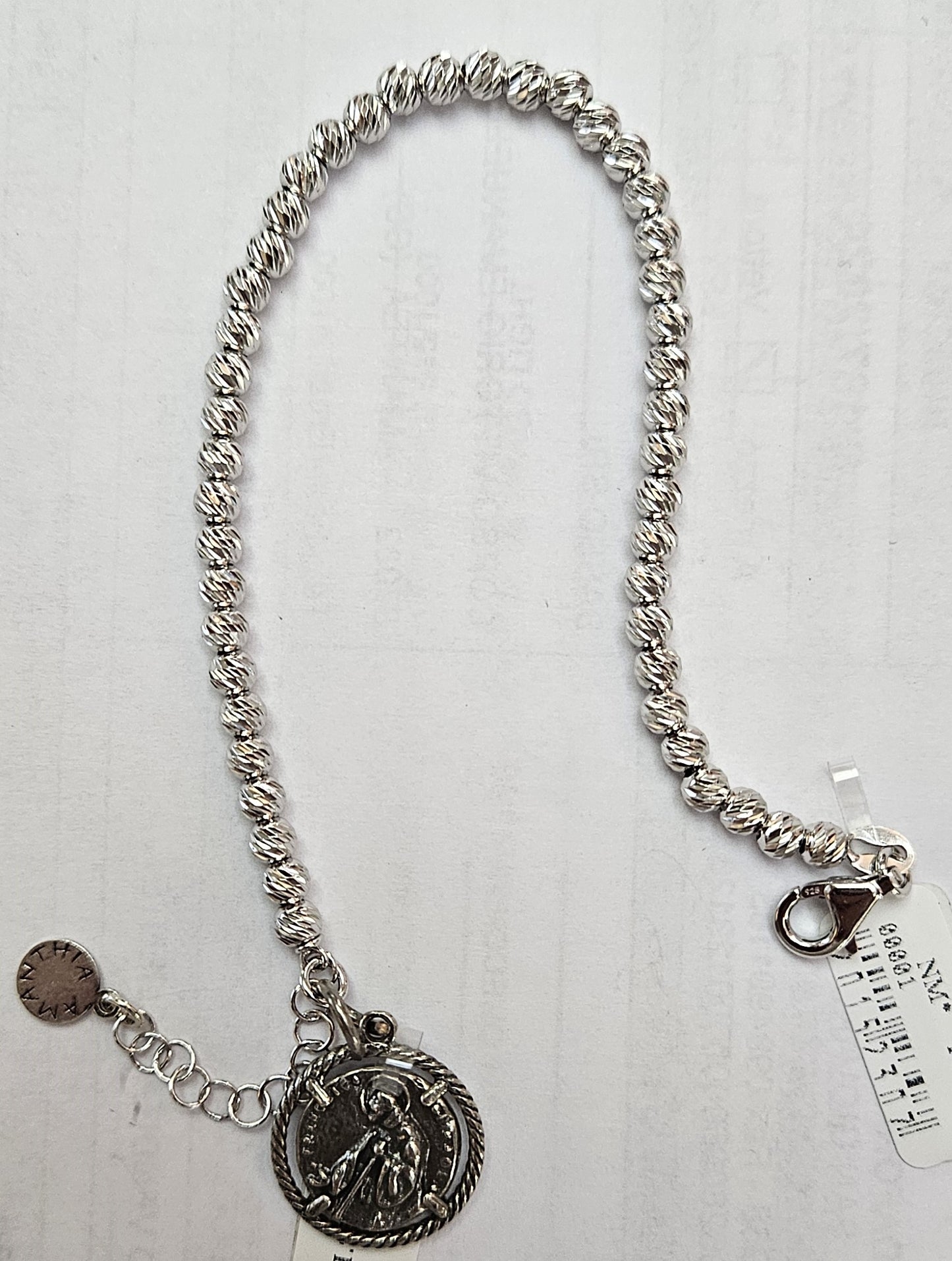 Bracciale sfere Argento con moneta San Francesco di Paola - BR.SF.05  Amanthia Castone Argento bianco  