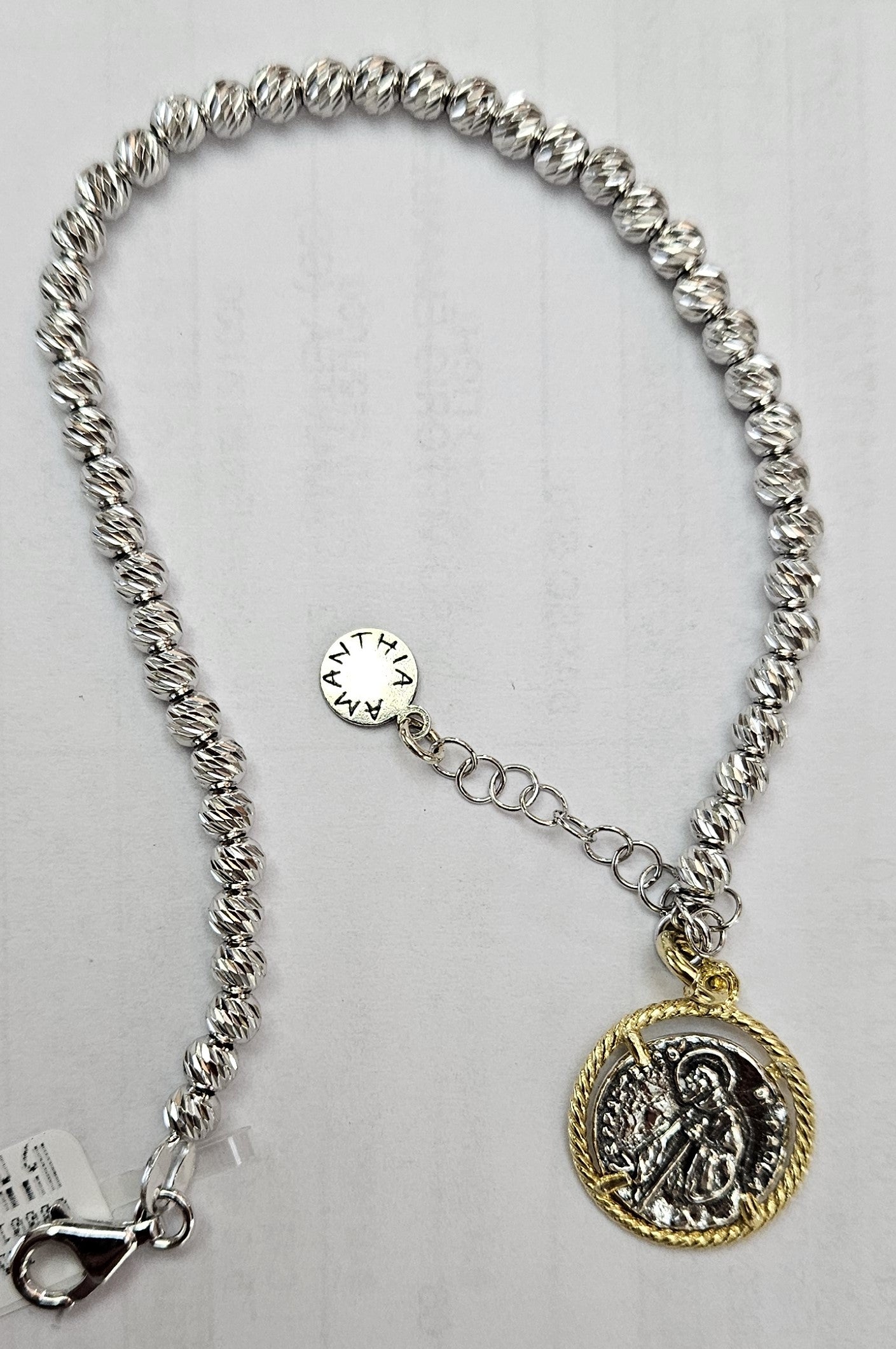 Bracciale sfere Argento con moneta San Francesco di Paola - BR.SF.05  Amanthia Castone Argento dorato  