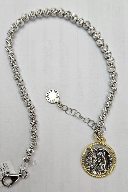Bracciale sfere Argento con moneta San Francesco di Paola - BR.SF.05  Amanthia Castone Argento dorato  
