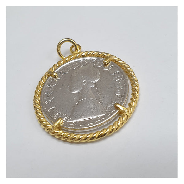 Bracciale rigido 5 fili Argento bicolore con moneta d'epoca - BR.011  Amanthia Lira Argento dorato 
