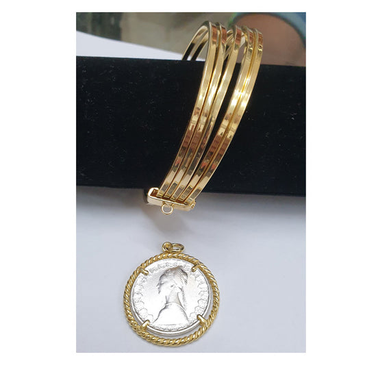 Bracciale rigido 5 fili in Argento dorato con moneta d'epoca - BR.015  Amanthia Lira Argento dorato 
