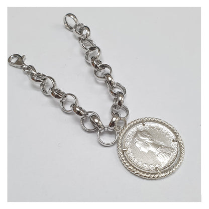 Bracciale a catena con Moneta d’epoca in argento 925 - BR.120  Amanthia Castone bianco Lira 