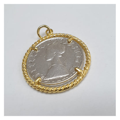 Bracciale a catena con Moneta d’epoca in argento 925 - BR.120  Amanthia Castone dorato Lira 