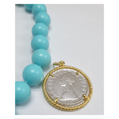 Collana Turchese con Moneta d’epoca in argento 925 - CP.08.70 Amanthia Castone dorato Lira