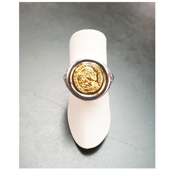 Anello Moneta in argento con zirconi - AN.039  Amanthia Argento dorato  