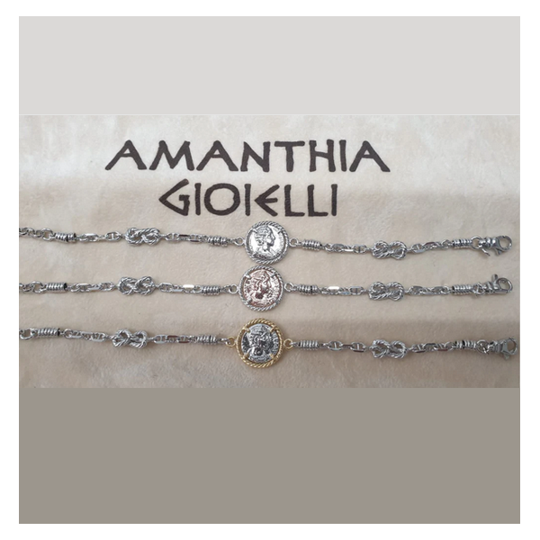 Bracciale catena con Moneta in Argento 925 - BR.053  Amanthia Castone dorato Argento bianco 