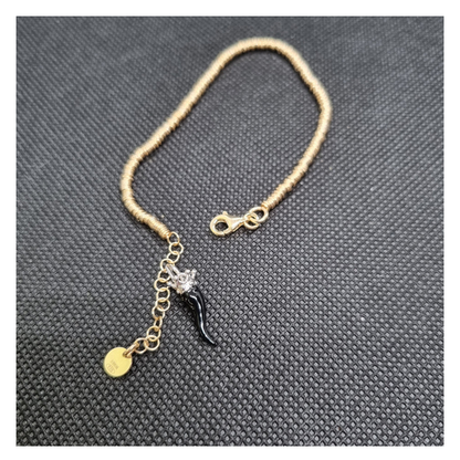 Bracciale anellini argento dorato con Ciondolo Porta Fortuna "Ida Miceli DNY"-Cod.BR.DO.CI.DNY  Amanthia NERO Argento bianco 