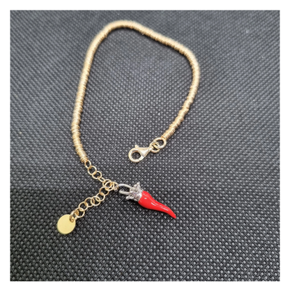 Bracciale anellini argento dorato con Ciondolo Porta Fortuna "Ida Miceli DNY"-Cod.BR.DO.CI.DNY  Amanthia ROSSO Argento bianco 