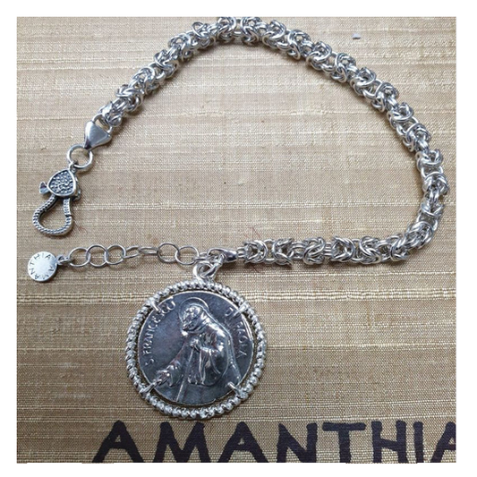 Bracciale Argento maglia bizantina con moneta San Francesco di Paola - BR.SF.001  Amanthia Argento Bianco  