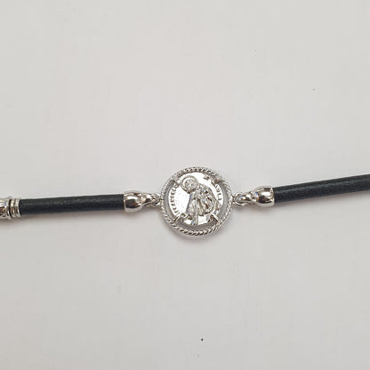 Bracciale Cordino Tondo San Francesco di Paola in Argento - BR.SF.CT  Amanthia Cuoio nero ARGENTO 