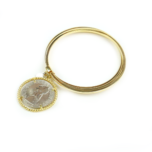 Bracciale rigido 3 fili Argento dorato con moneta d'epoca - BR.019  Amanthia Lira Argento Dorato 