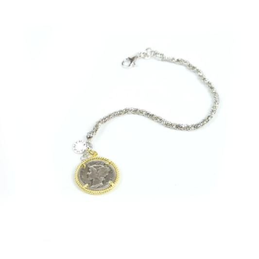 Bracciale treccia con moneta bicolore - BR.069  Amanthia   