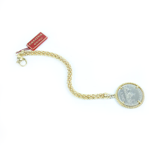 Bracciale calza dorato con moneta d'epoca - BR.085  Amanthia Lira Bianco 