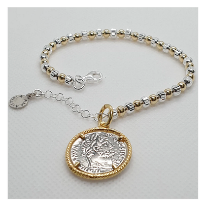 Bracciale Cilindri e palline con Moneta in Argento - BR11.69  Amanthia Argento bicolore  