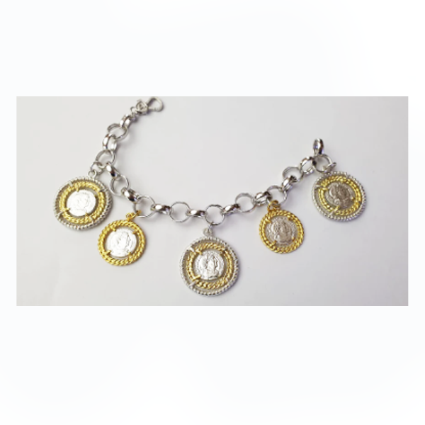 Bracciale in argento 925 con 5 monete in Argento 925 bicolore - BR.111  Amanthia   