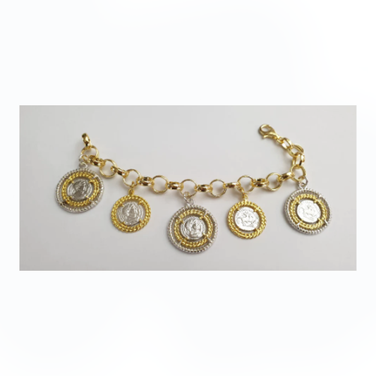 Bracciale in argento 925 dorato con 5 monete in Argento 925 bicolore - BR.112  Amanthia   