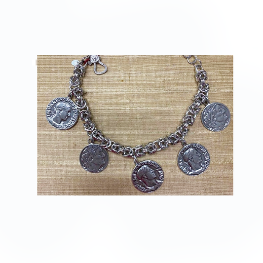 Bracciale maglia Bizantina con 5 Monete pendenti in argento 925 - BR.115  Amanthia   