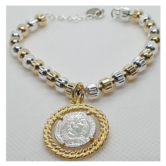 Bracciale Cilindri con Moneta in Argento - BR14.125  Amanthia Argento dorato  