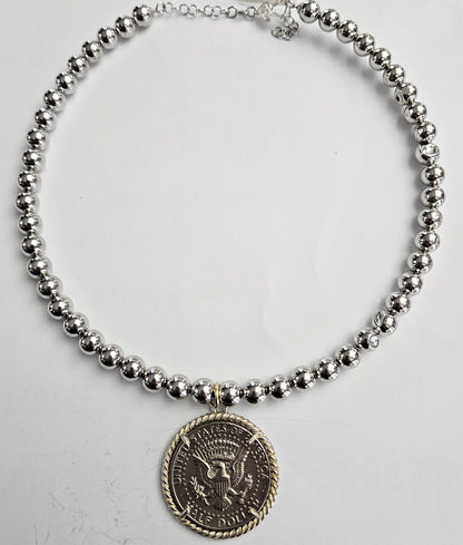 Collana Rigida con moneta d'epoca - CO.RI.500  Amanthia ARGENTO sfera grande Bianco