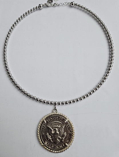 Collana Rigida con moneta d'epoca - CO.RI.500  Amanthia ARGENTO sfera piccola Bianco
