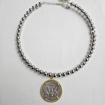 Collana Rigida con moneta d'epoca - CO.RI.500  Amanthia ARGENTO sfera grande Dorato