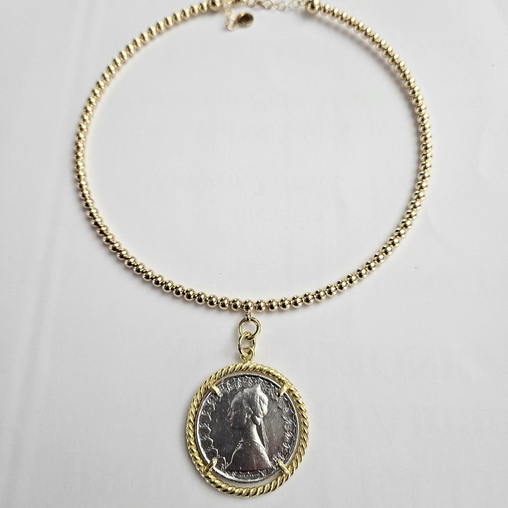 Collana Rigida con moneta d'epoca - CO.RI.500  Amanthia DORATO sfera piccola Dorato