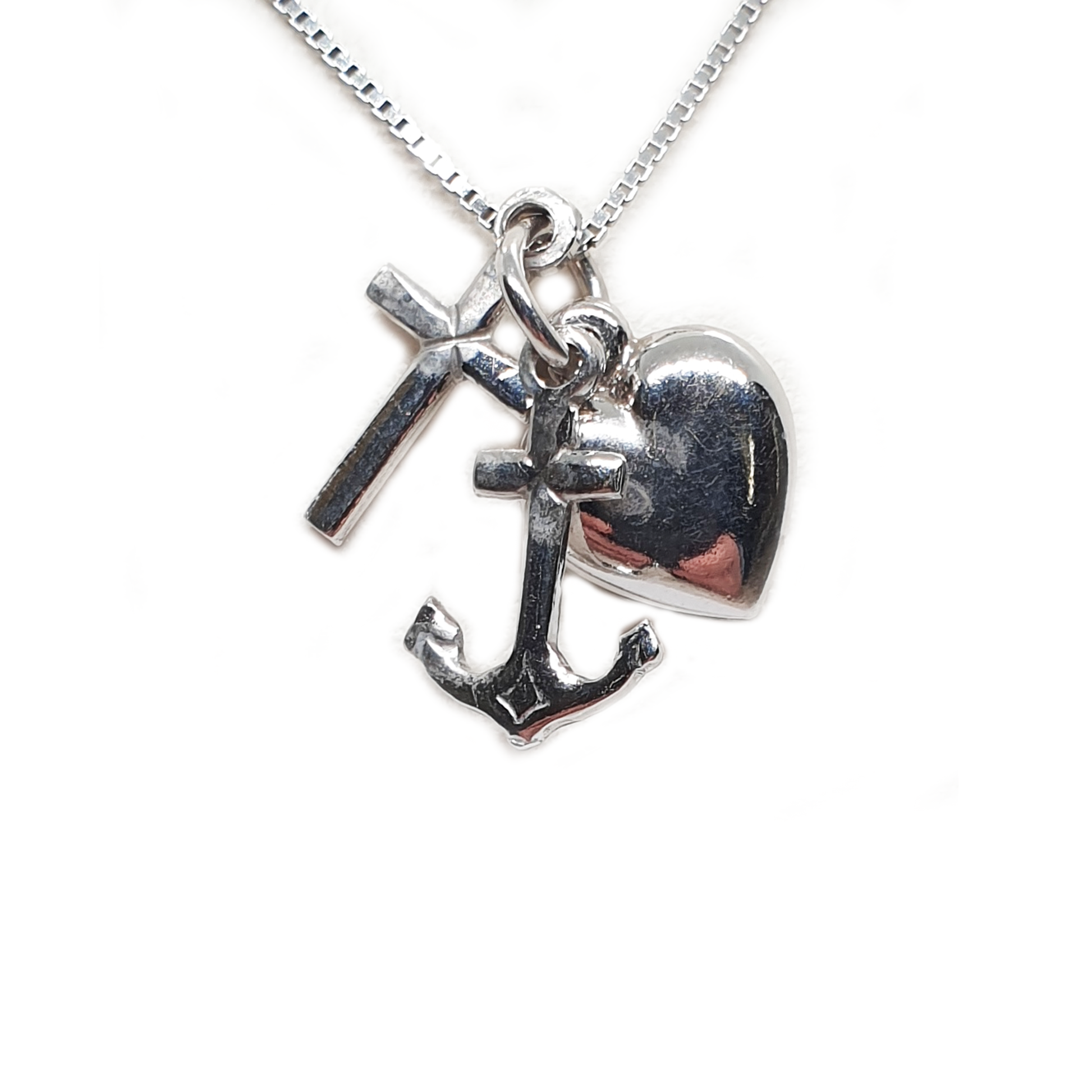 Ciondolo in argento con ancora e croce, amore, fede e Ciondolo in argento con ancora e croce, amore, fede e