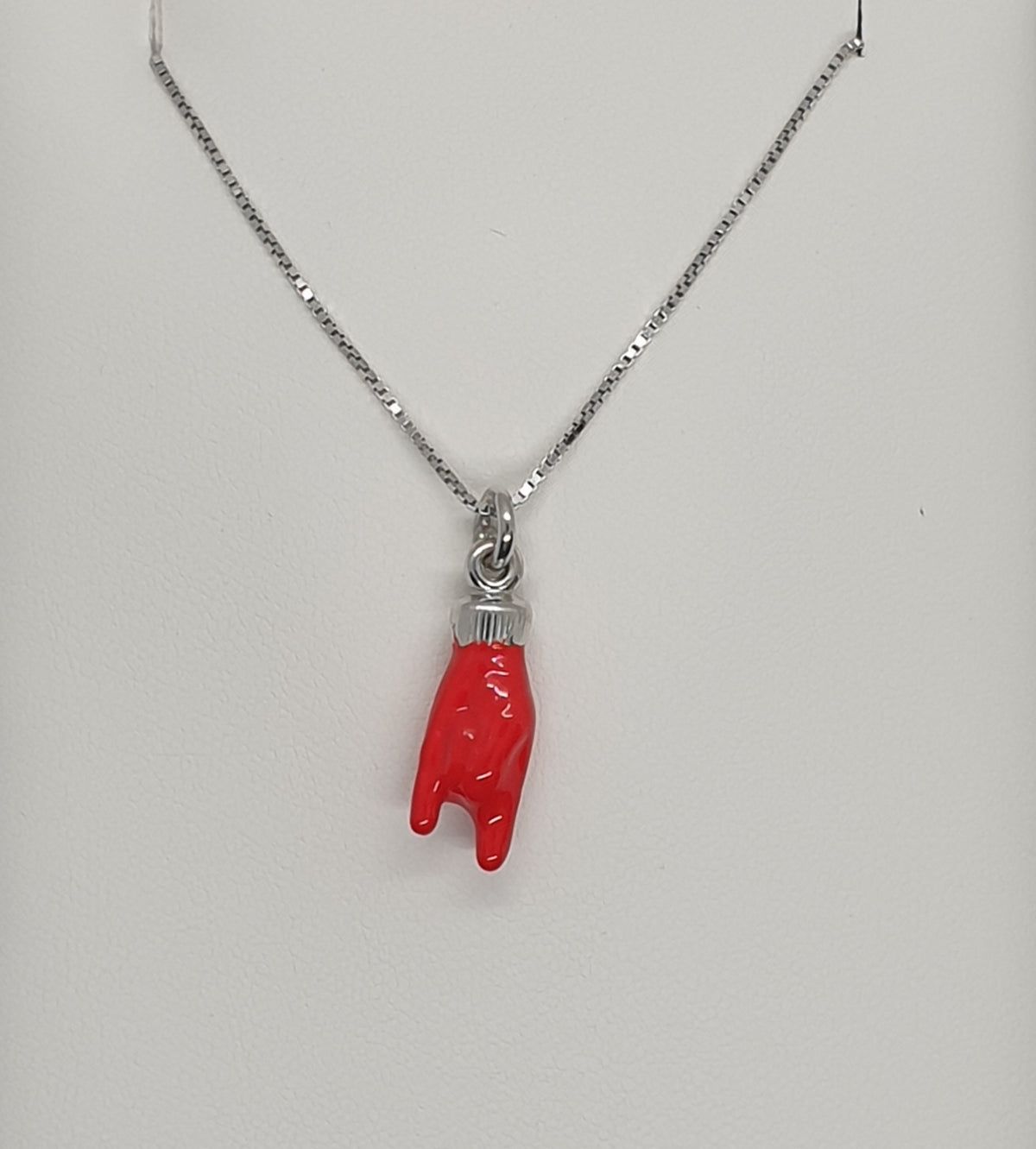 Collana Con Ciondolo Mano A Corna Portafortuna &ndash; Acciaio Inox E Argento Tibetano Uomo/Donna